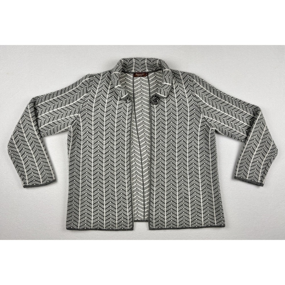 Bianca G Made in Italy Gray White Wool Blend Knit Cardigan Sweater Size M